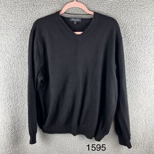 Garrett Scott Men’s XXL Black Long Sleeve Extra Fine Merino Wool‎ V-Neck Sweater
